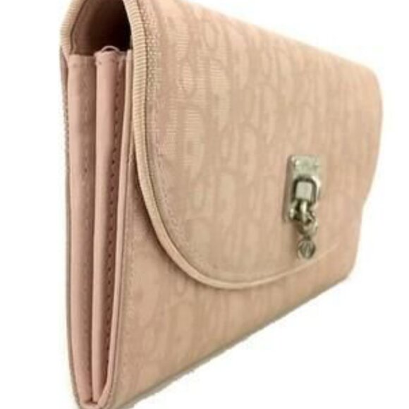 Christian Dior Logo Charm Oblique Trotter Canvas Long Bifold Wallet Pink - Picture 3 of 6